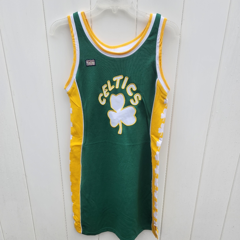 Boston Celtics Jersey Dress Womens M Hardwood Classics Irish Shamrock Gr…